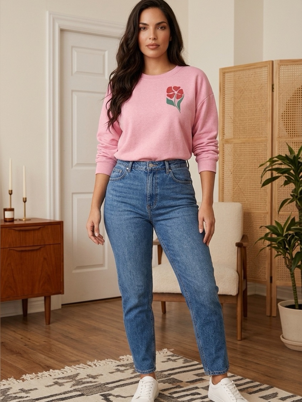 NWOT Pastel Pink "Created with Purpose" Floral Crewneck Sweatshirt Women’s Large